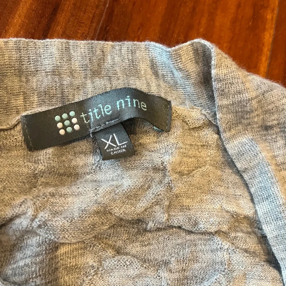 Title Nine Gray Cardigan Sweater Washable Wool Lightweight Texture Open Front XL